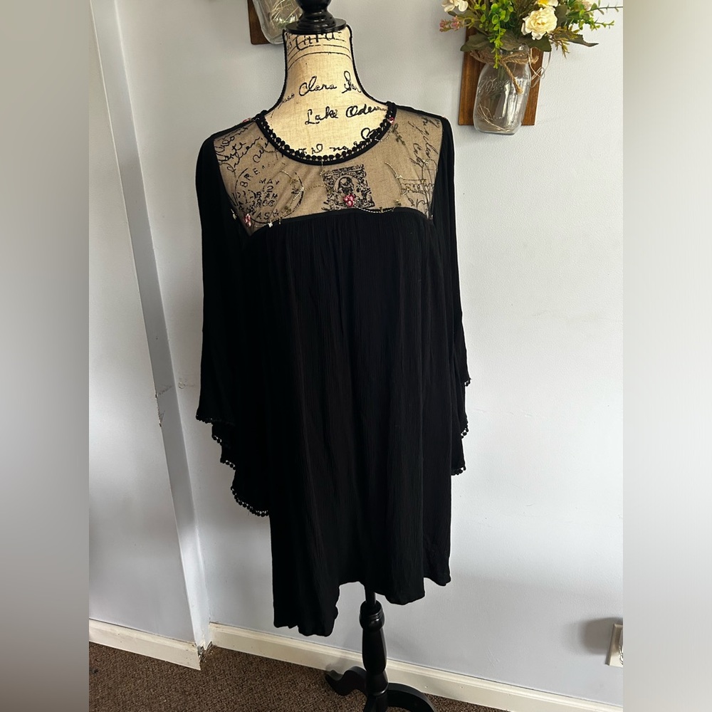 Just Found tunic blouse embroidered mesh fairy bohemian whimsical peasant Rayon